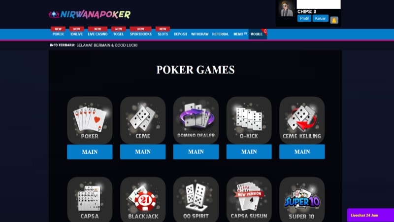 Berbagai macam permainan poker tersedia di situs Nirwanapoker